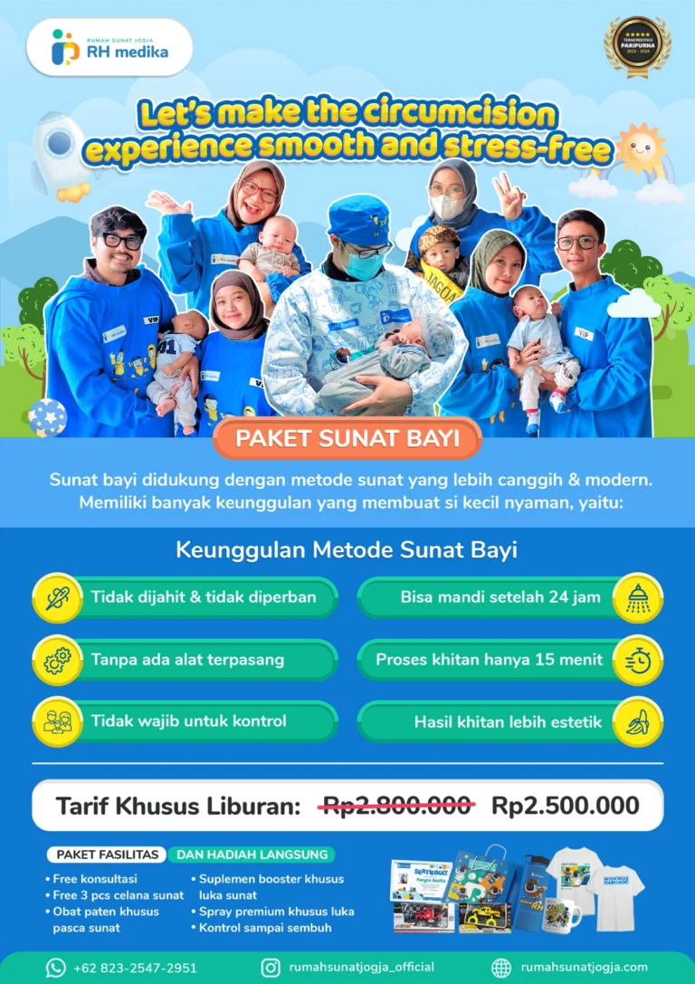Biaya sunat bayi metode modern terbaik di Rumah Sunat Jogja. Aman, nyaman dan terjangkau. Konsultasi Gratis